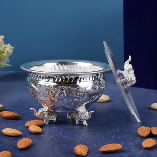 Brass Silver Plated Jar Set of 2 With Elephant Lids