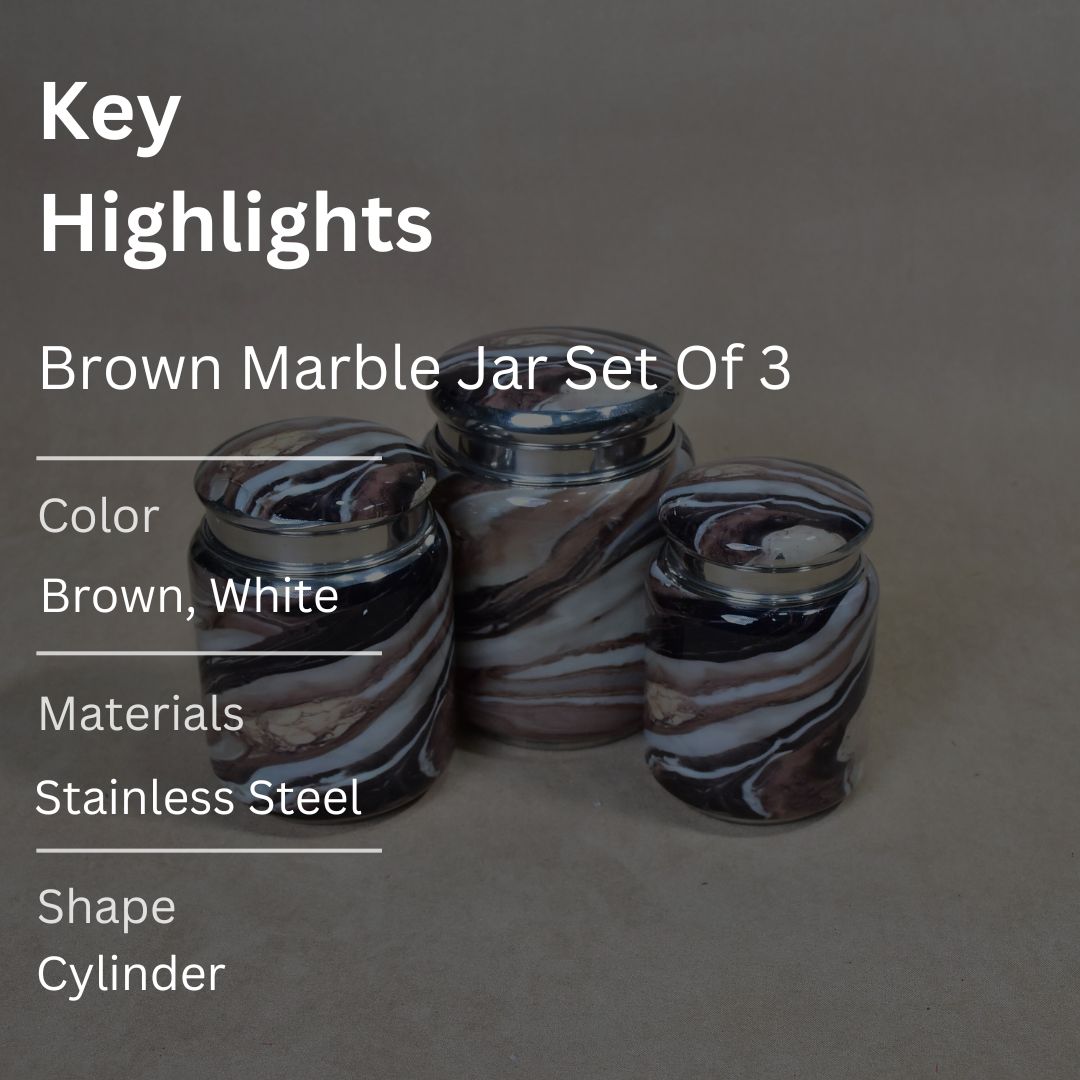 Stainless Steel Brown Printed Jar Set Of 3