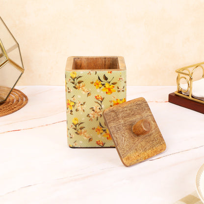 Pista Green printed mango Wooden Jar