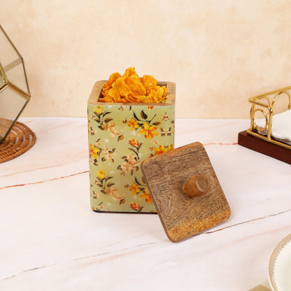 Pista Green printed mango Wooden Jar