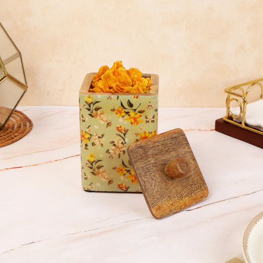 Pista Green printed mango Wooden Jar