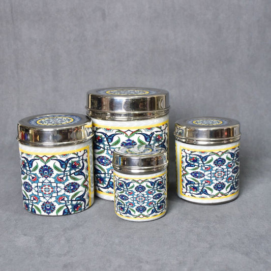 Stainless Steel Blue Abstract Printed Jar Set Of 4