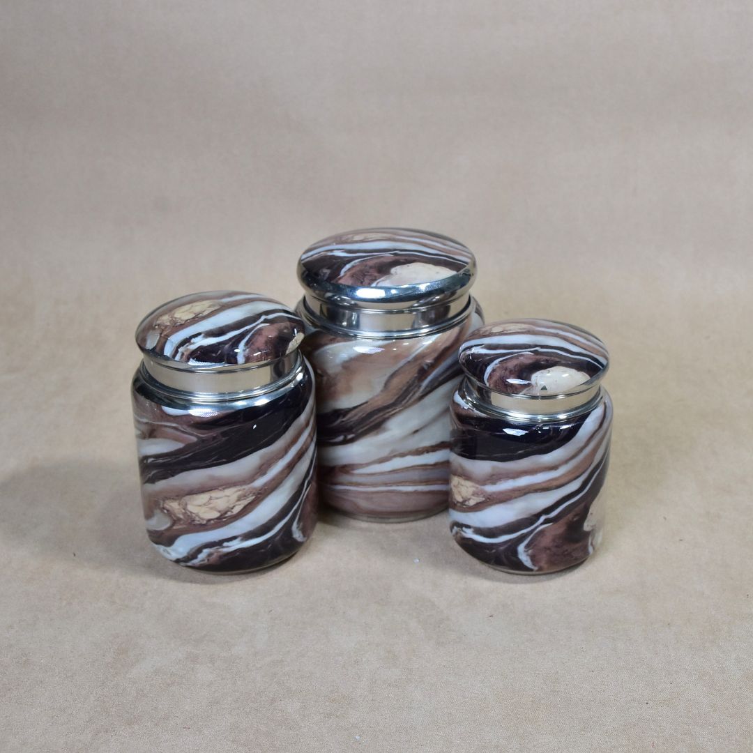 Stainless Steel Brown Printed Jar Set Of 3