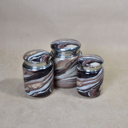 Stainless Steel Brown Printed Jar Set Of 3