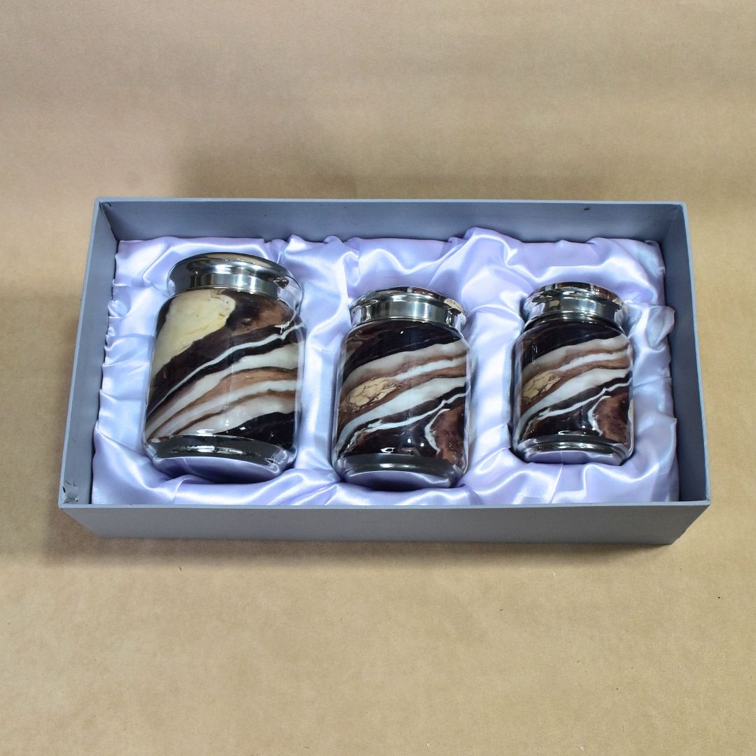 Stainless Steel Brown Printed Jar Set Of 3