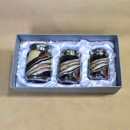 Stainless Steel Brown Printed Jar Set Of 3