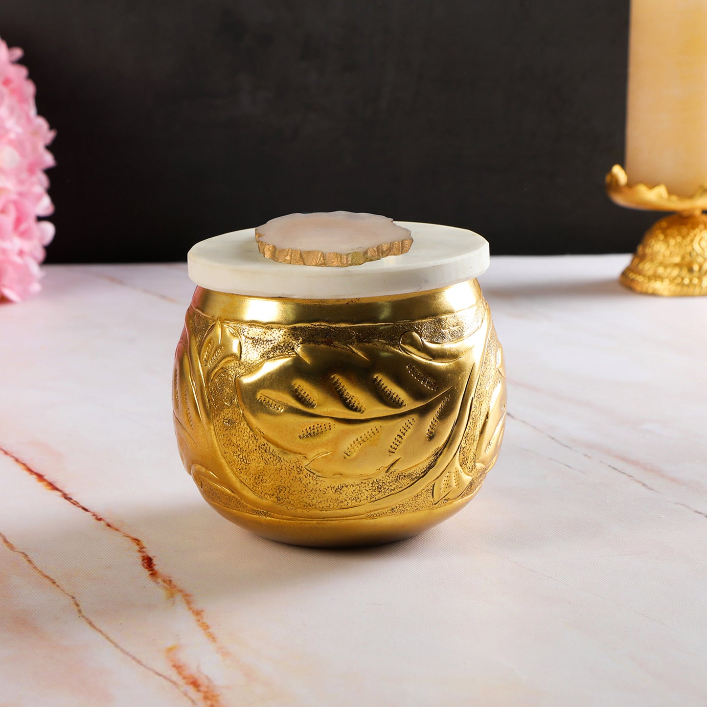 Large Gold Jar With Lid