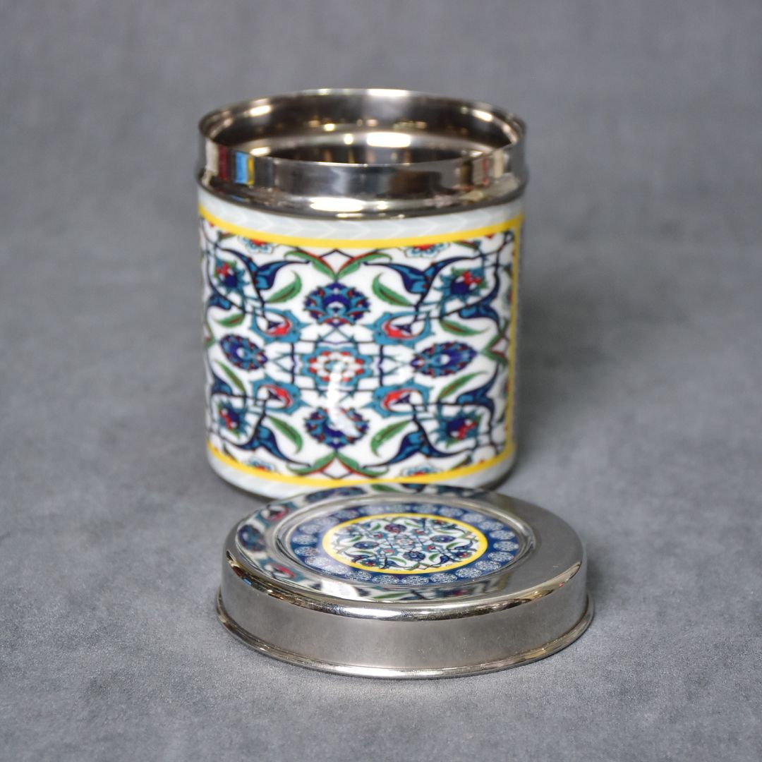 Stainless Steel Blue Abstract Printed Jar Set Of 4