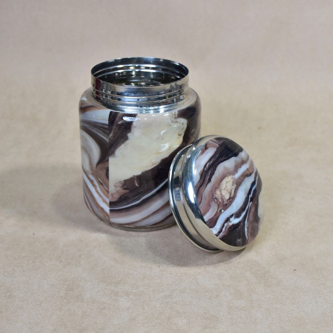 Stainless Steel Brown Printed Jar Set Of 3