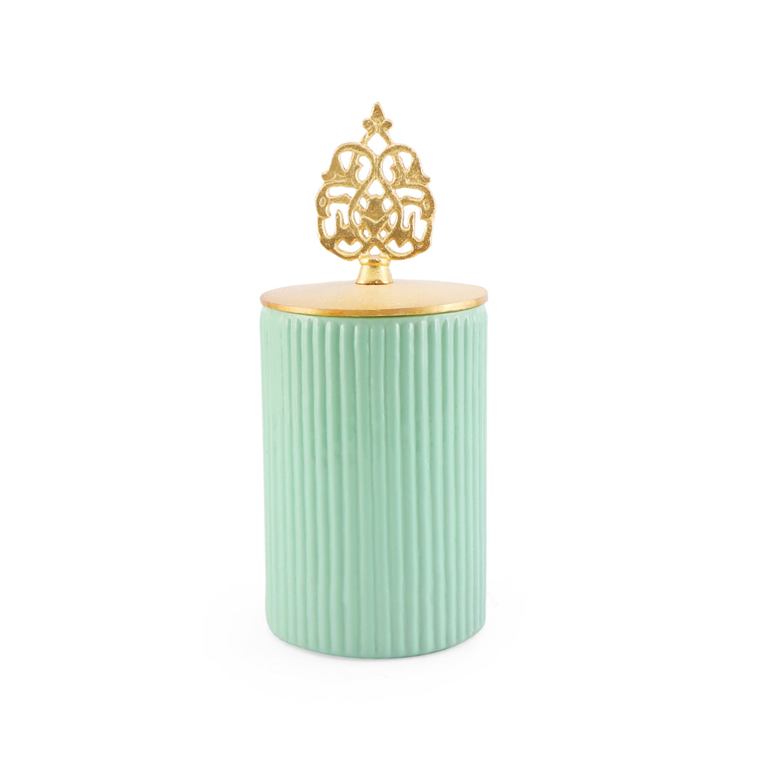 Green Lining Glass Jar With Metal Lid - Medium
