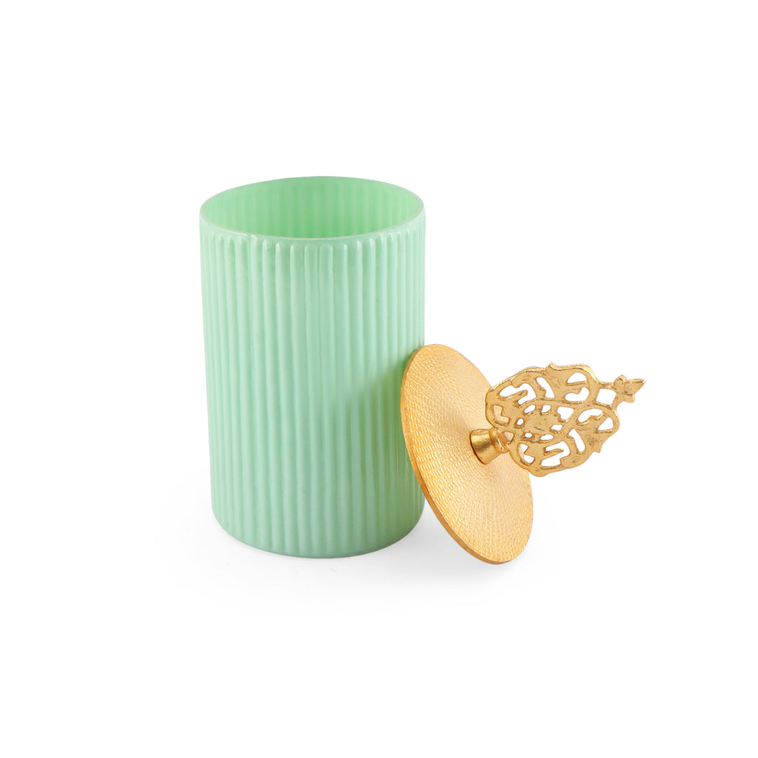 Green Lining Glass Jar With Metal Lid - Medium