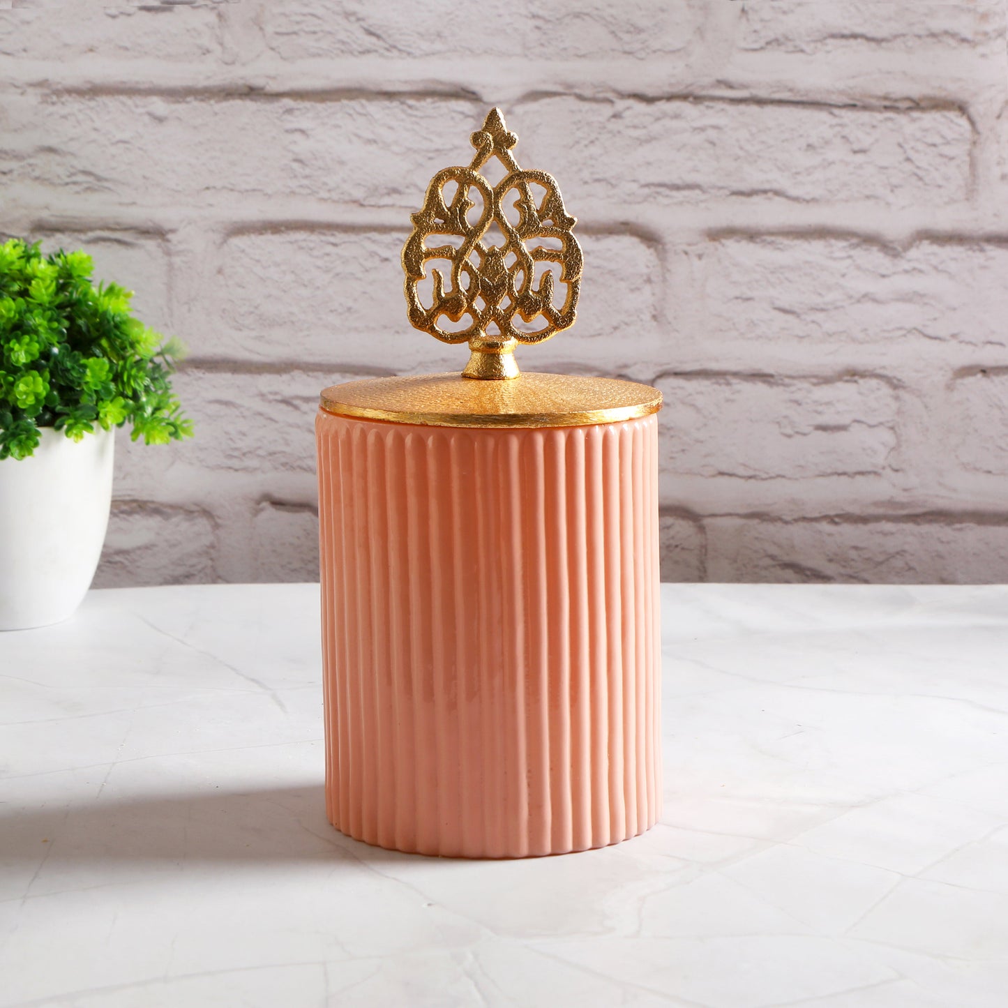 Pink Lining Glass Jar With Metal Lid - Medium