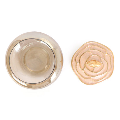Small - Glass Jar With Rose Design Metal Lid