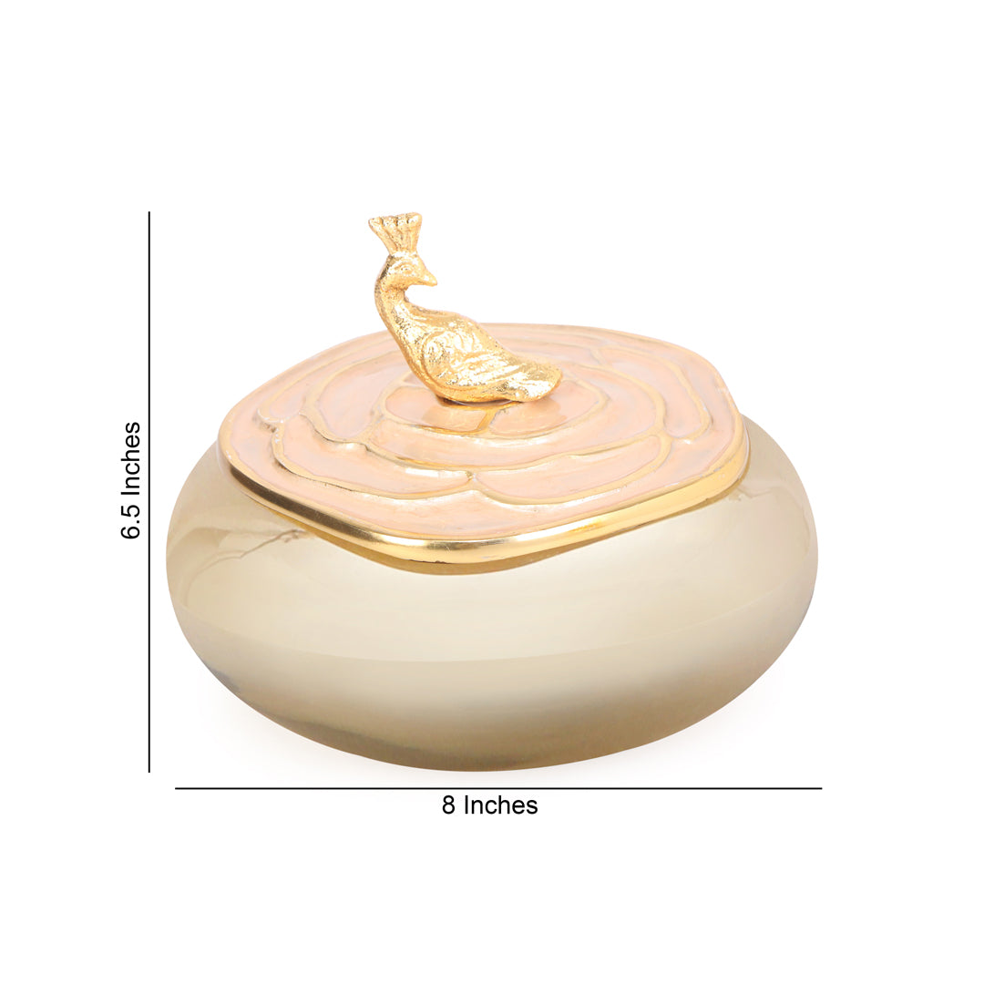 Small - Glass Jar With Rose Design Metal Lid