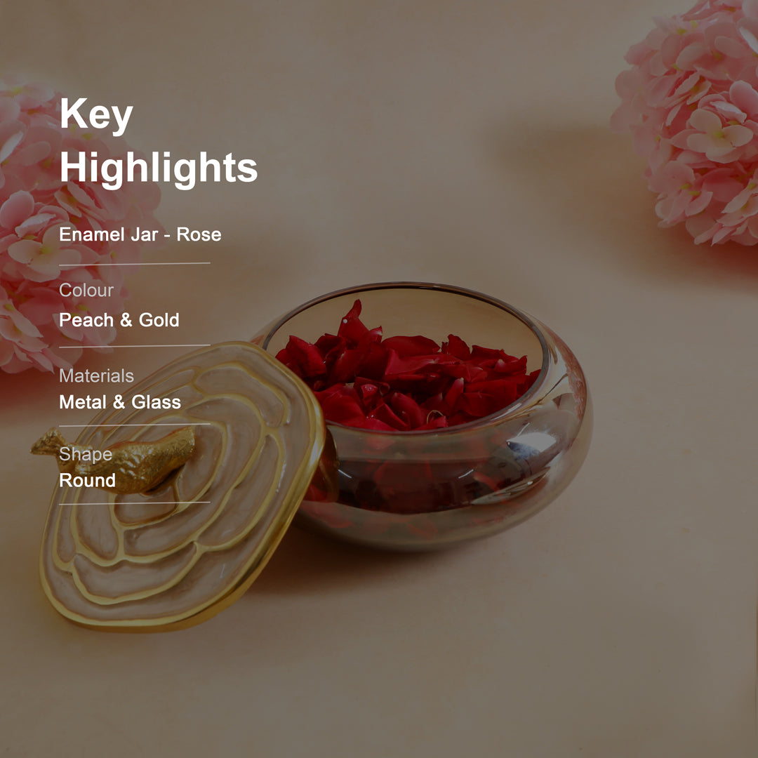 Small - Glass Jar With Rose Design Metal Lid