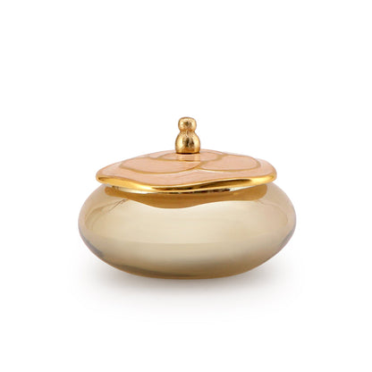 Small - Glass Jar With Rose Design Metal Lid