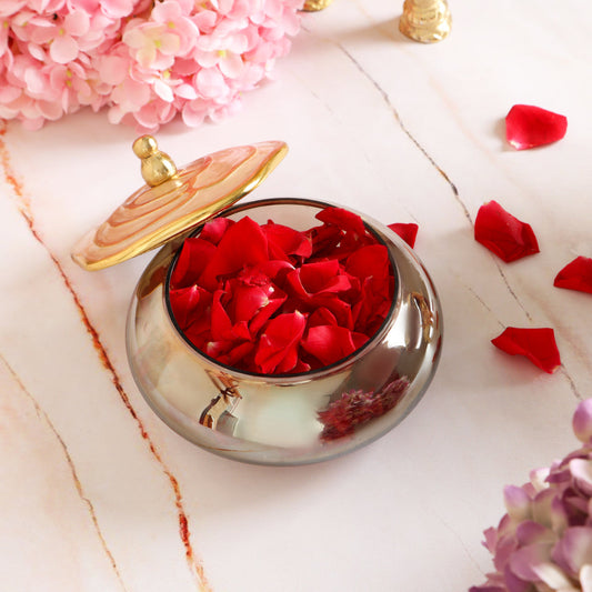 Small - Glass Jar With Rose Design Metal Lid