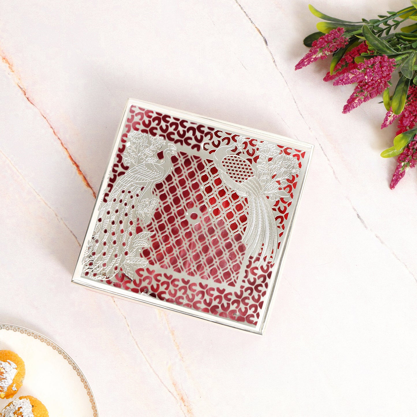 Box With Brass Silver Plated Design Cut Lid