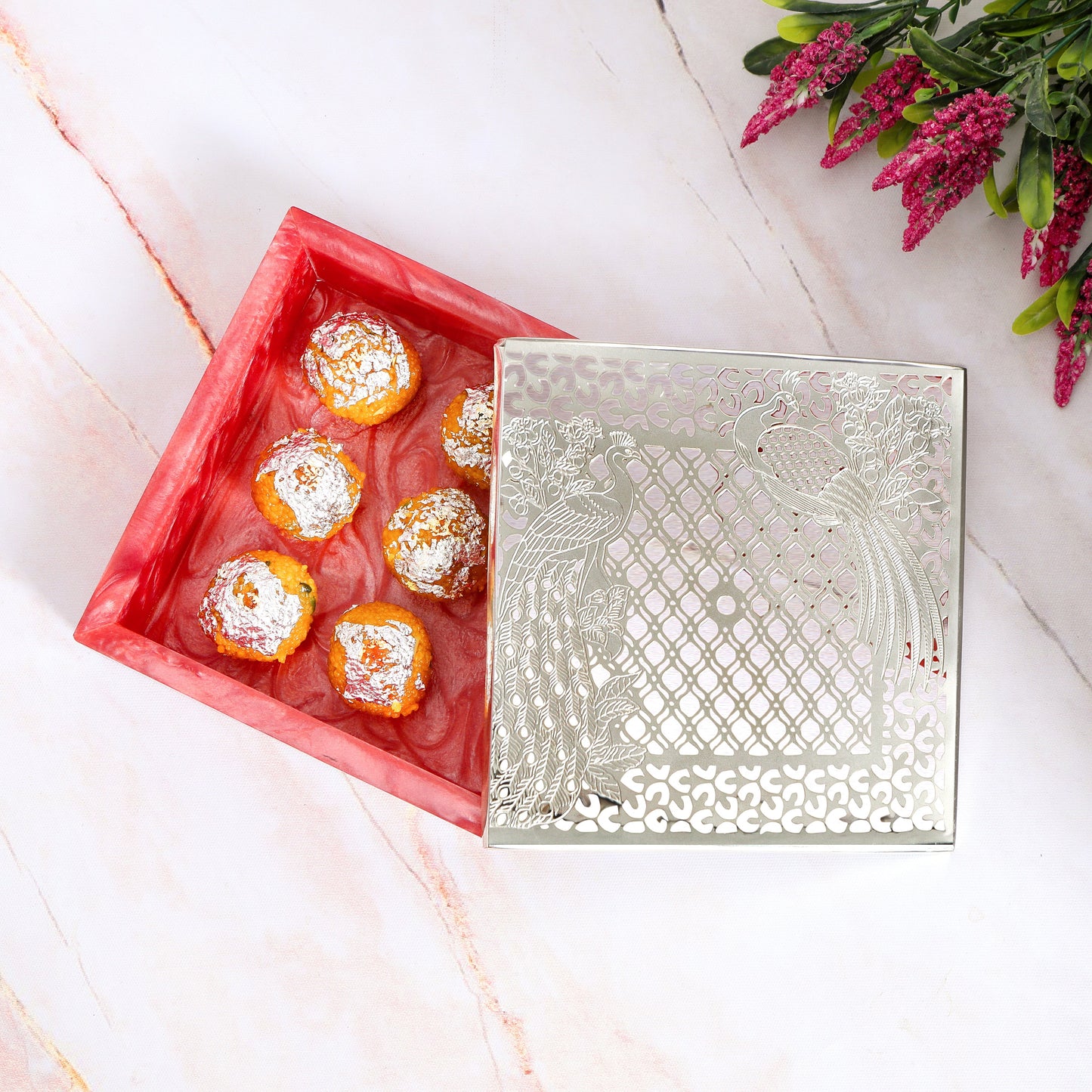 Box With Brass Silver Plated Design Cut Lid