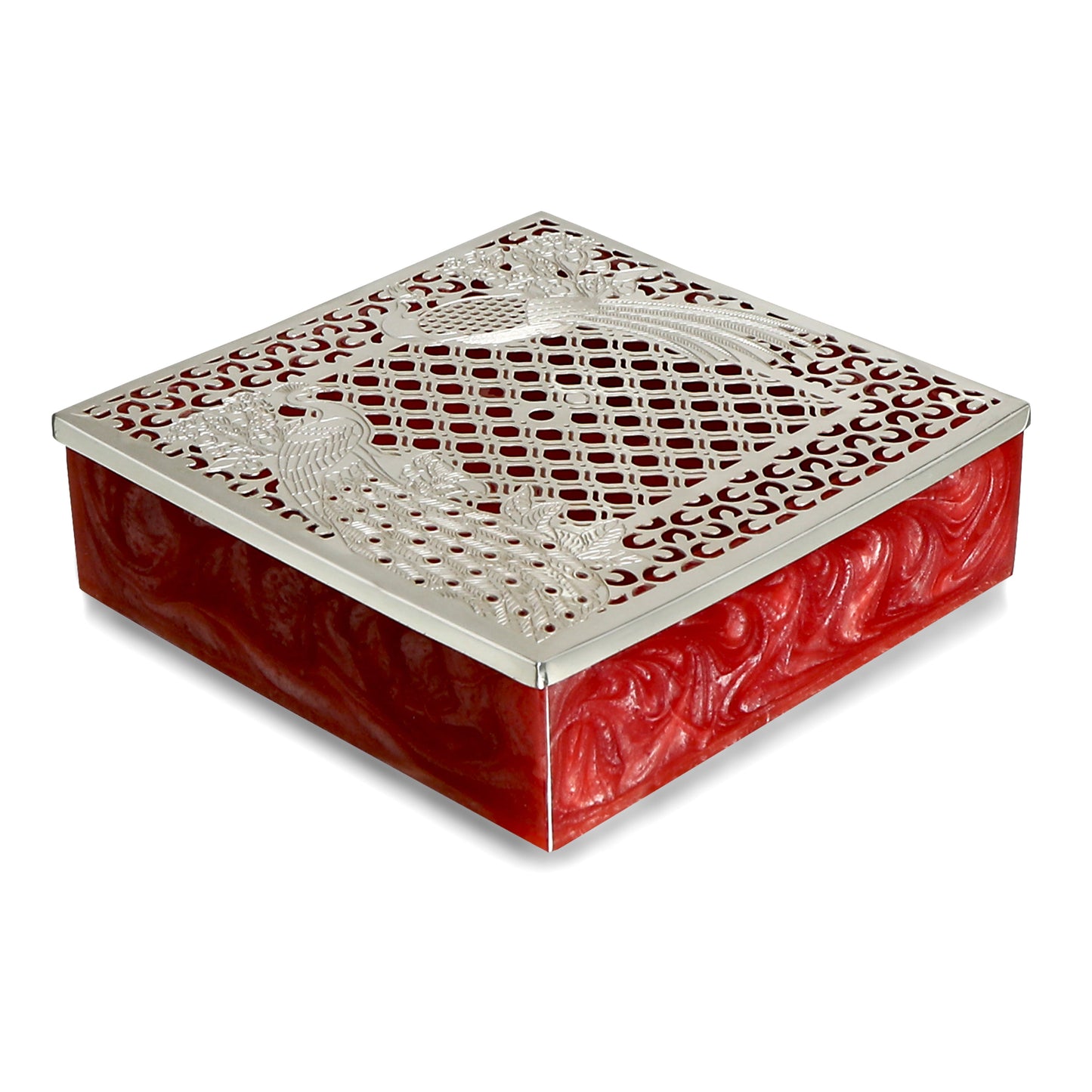 Box With Brass Silver Plated Design Cut Lid
