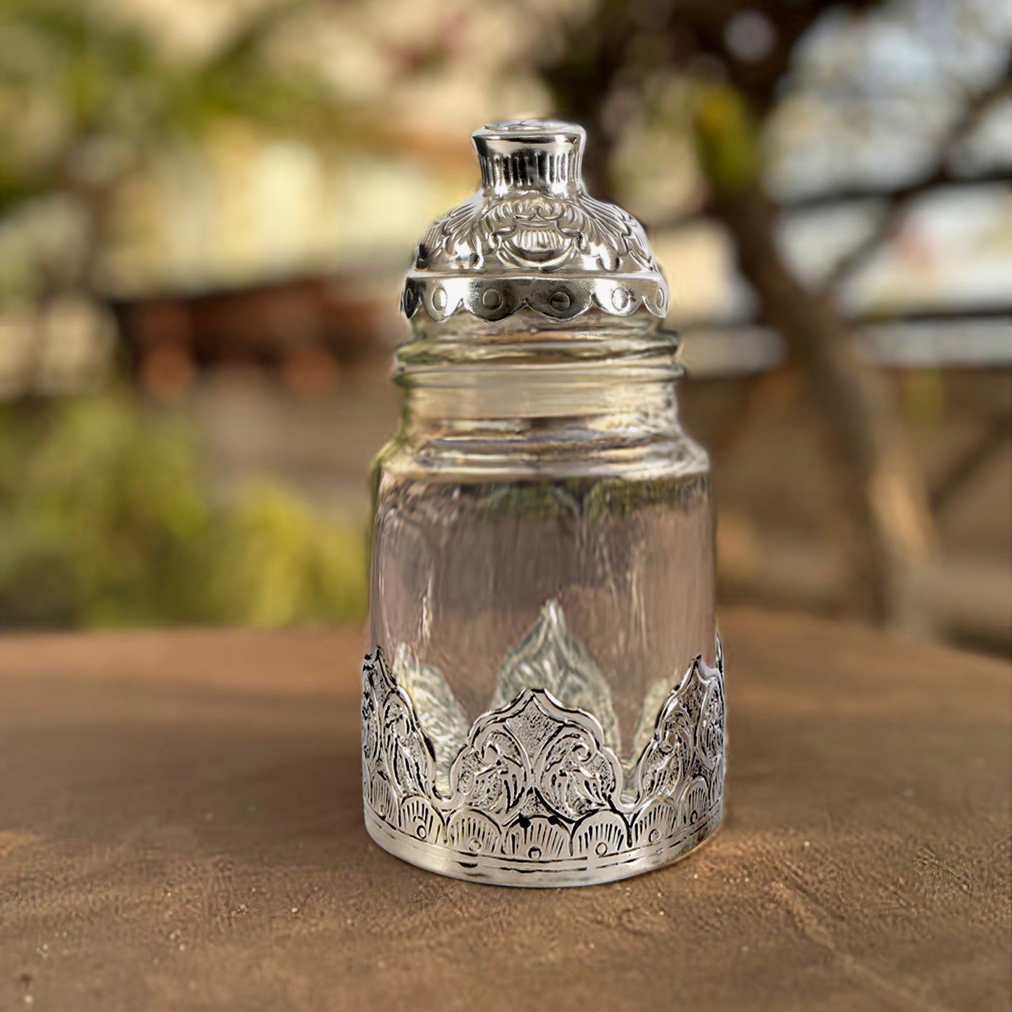 Large Glass & Silver Jar