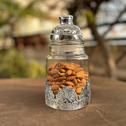 Large Glass & Silver Jar