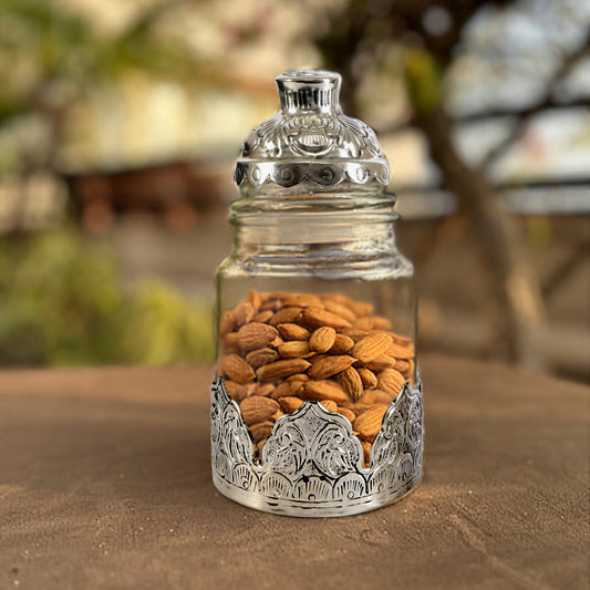 Large Glass & Silver Jar
