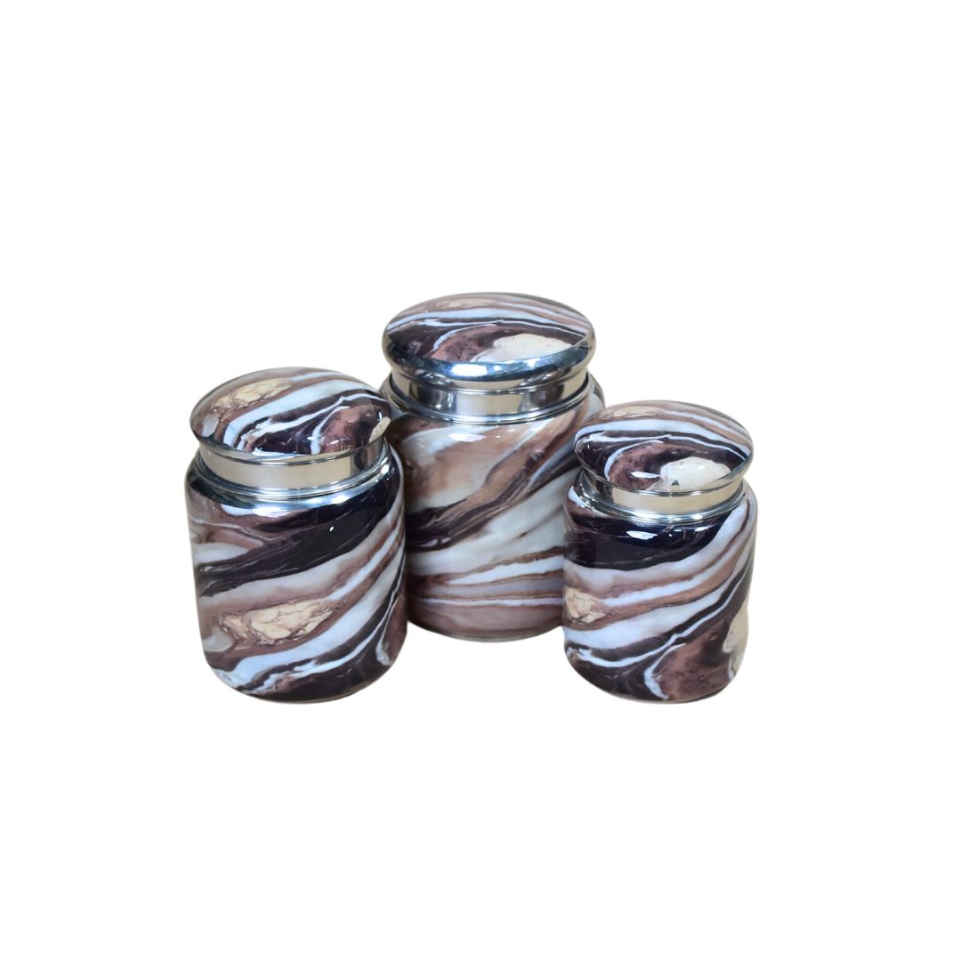 Stainless Steel Brown Printed Jar Set Of 3