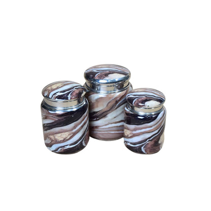 Stainless Steel Brown Printed Jar Set Of 3