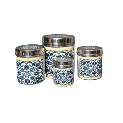 Stainless Steel Blue Abstract Printed Jar Set Of 4