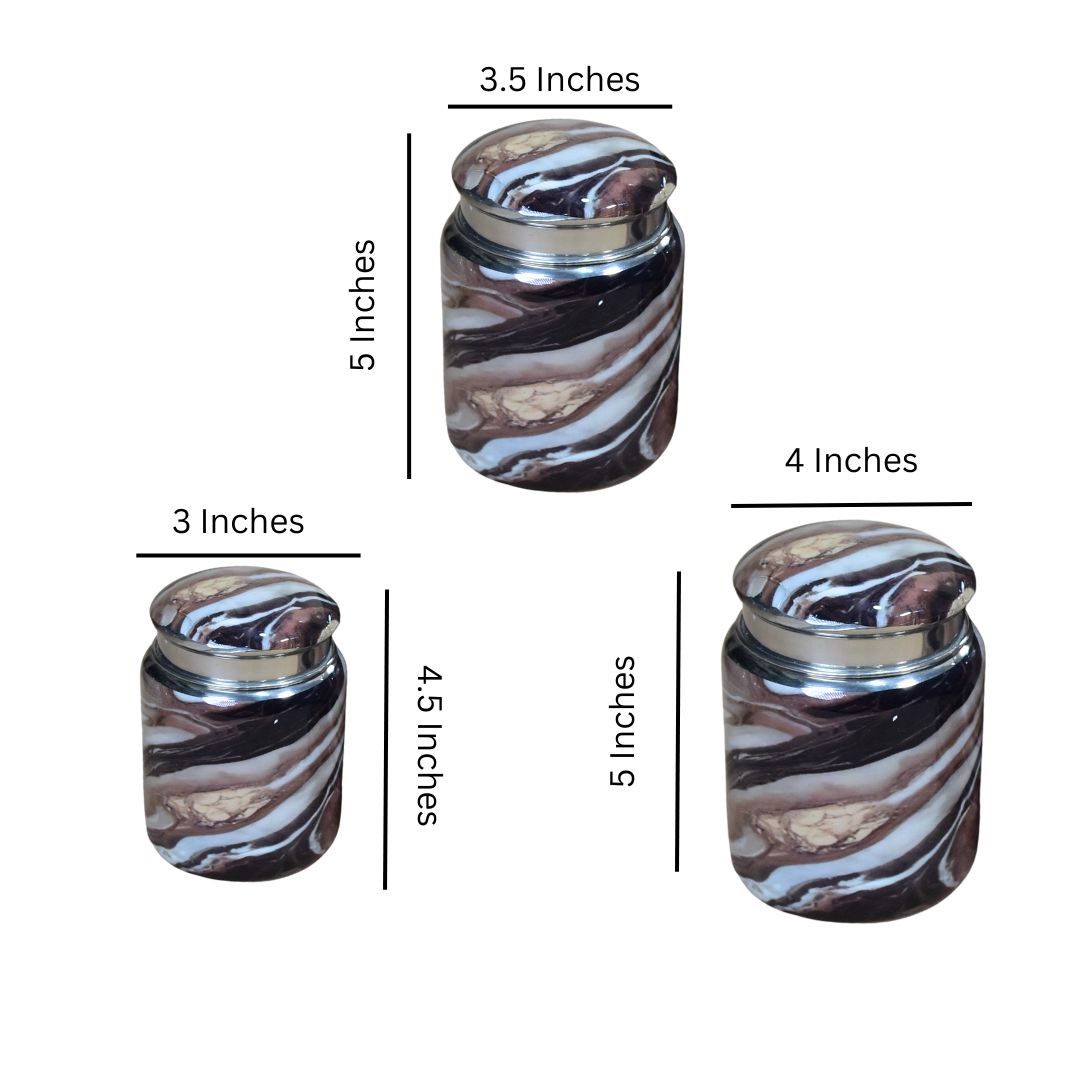 Stainless Steel Brown Printed Jar Set Of 3
