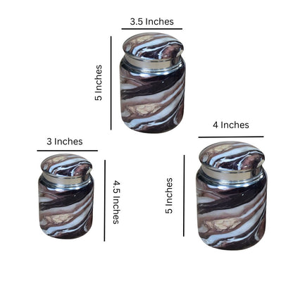 Stainless Steel Brown Printed Jar Set Of 3