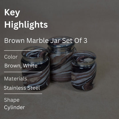 Stainless Steel Brown Printed Jar Set Of 3