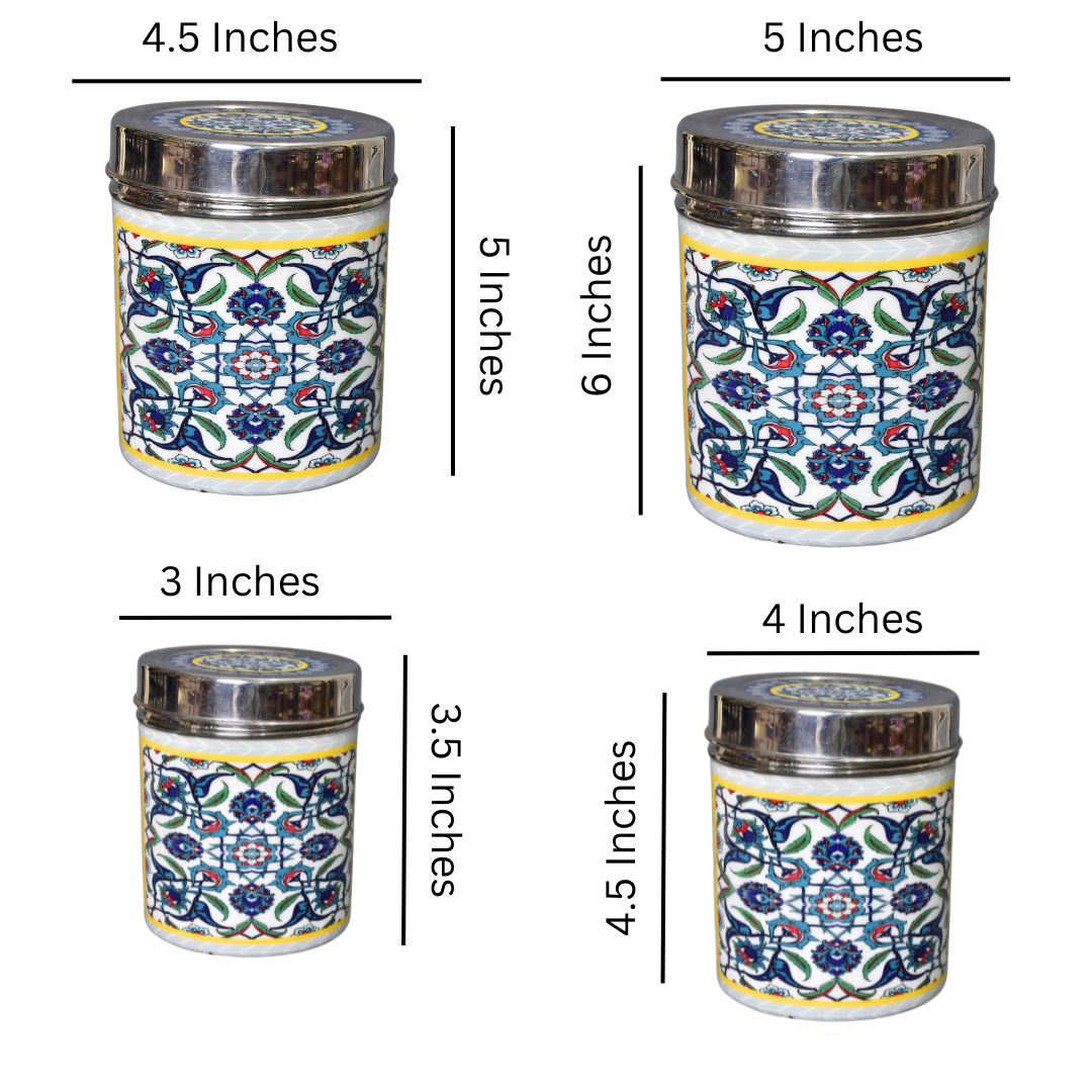 Stainless Steel Blue Abstract Printed Jar Set Of 4