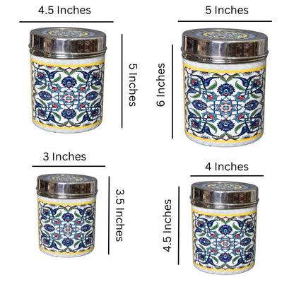 Stainless Steel Blue Abstract Printed Jar Set Of 4